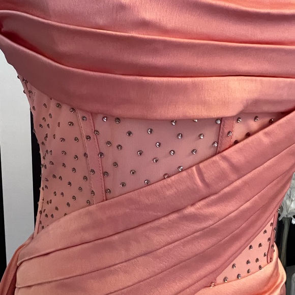 Coral Crystal Corset High Slit Draped Gown - NWT - Picture 9 of 12